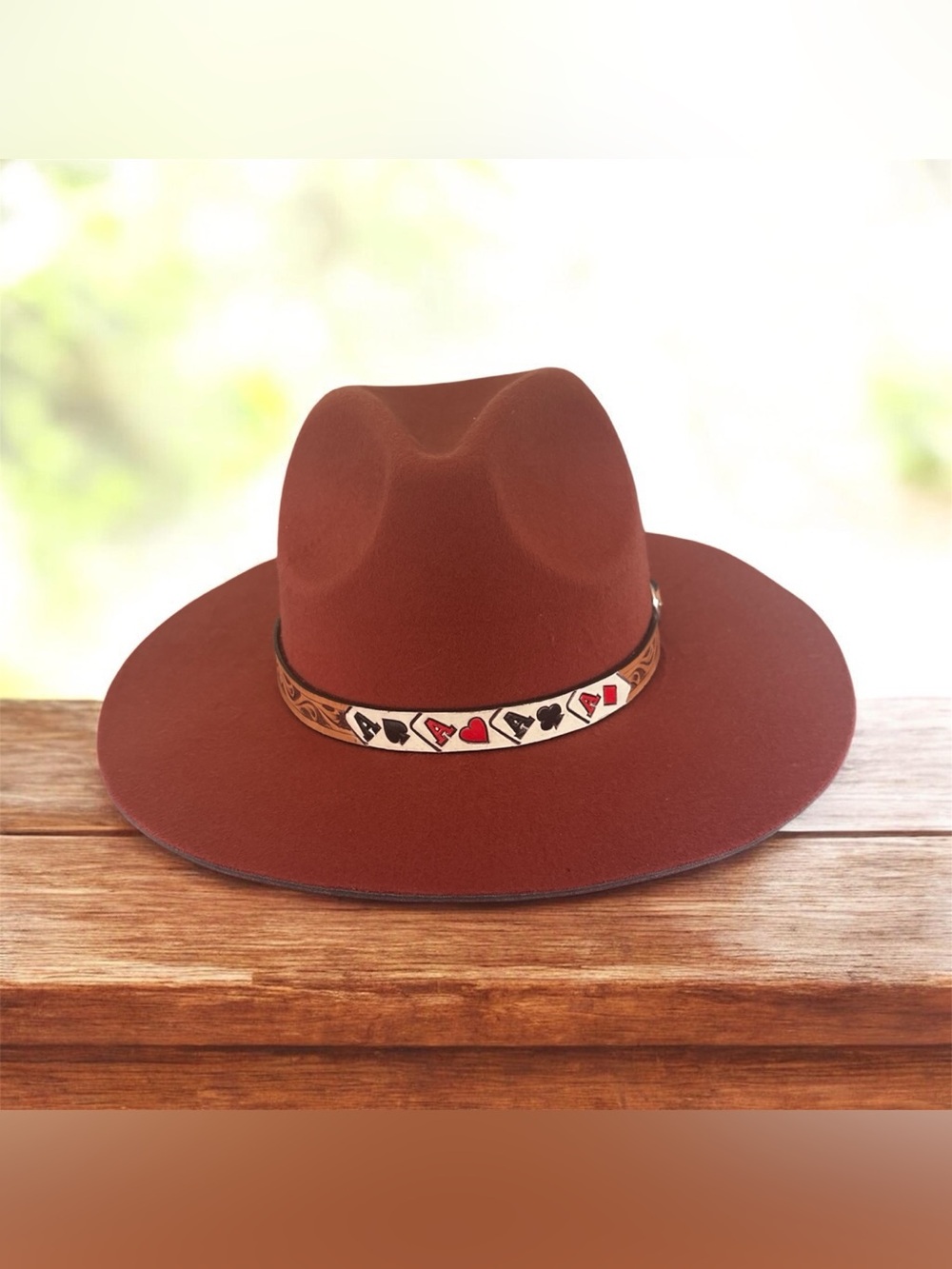 & Other Stories Rust Brown Felt Fedora with Card Suit Band